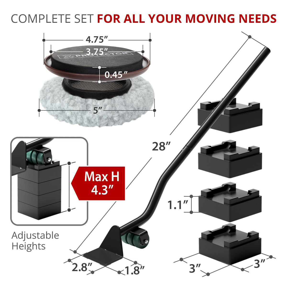 X-Protector Multi-Surface Furniture Sliders & Lifter Set — 4x 5-inch Sliders for Hard Floors & Carpets
