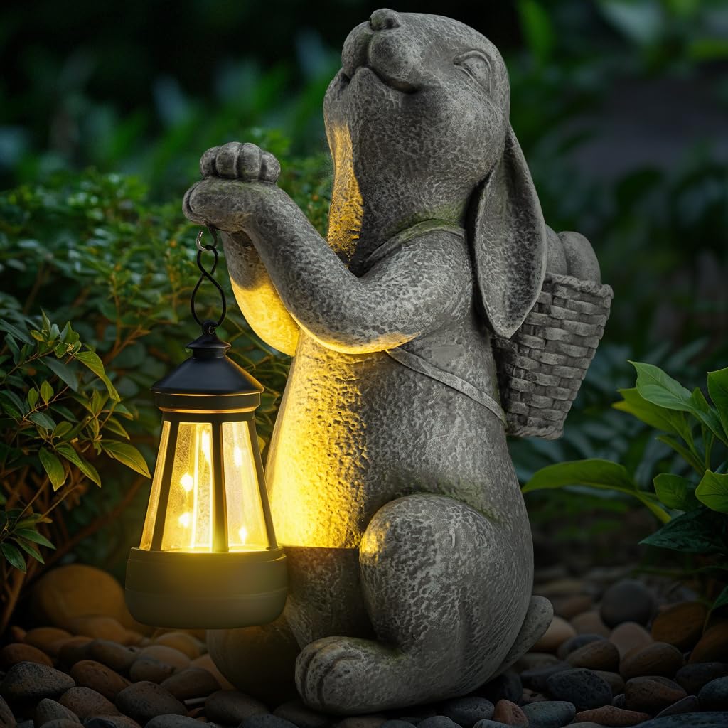 YDKOJGW Solar Garden Rabbit with Lantern — Outdoor Bunny Statue for Patio & Yard