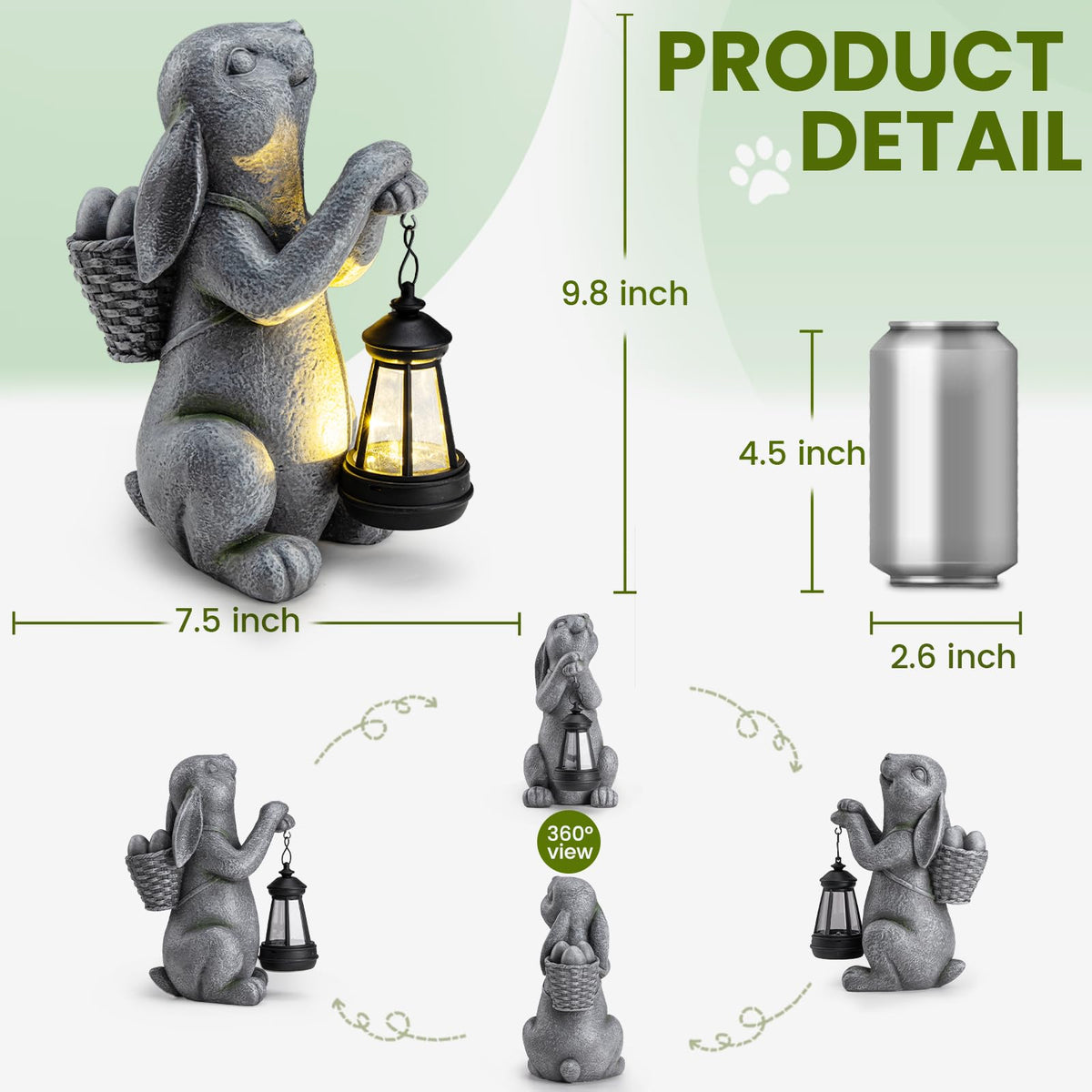 YDKOJGW Solar Garden Rabbit with Lantern — Outdoor Bunny Statue for Patio & Yard