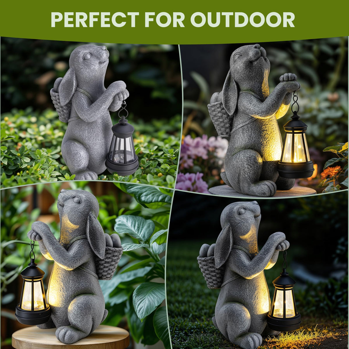 YDKOJGW Solar Garden Rabbit with Lantern — Outdoor Bunny Statue for Patio & Yard