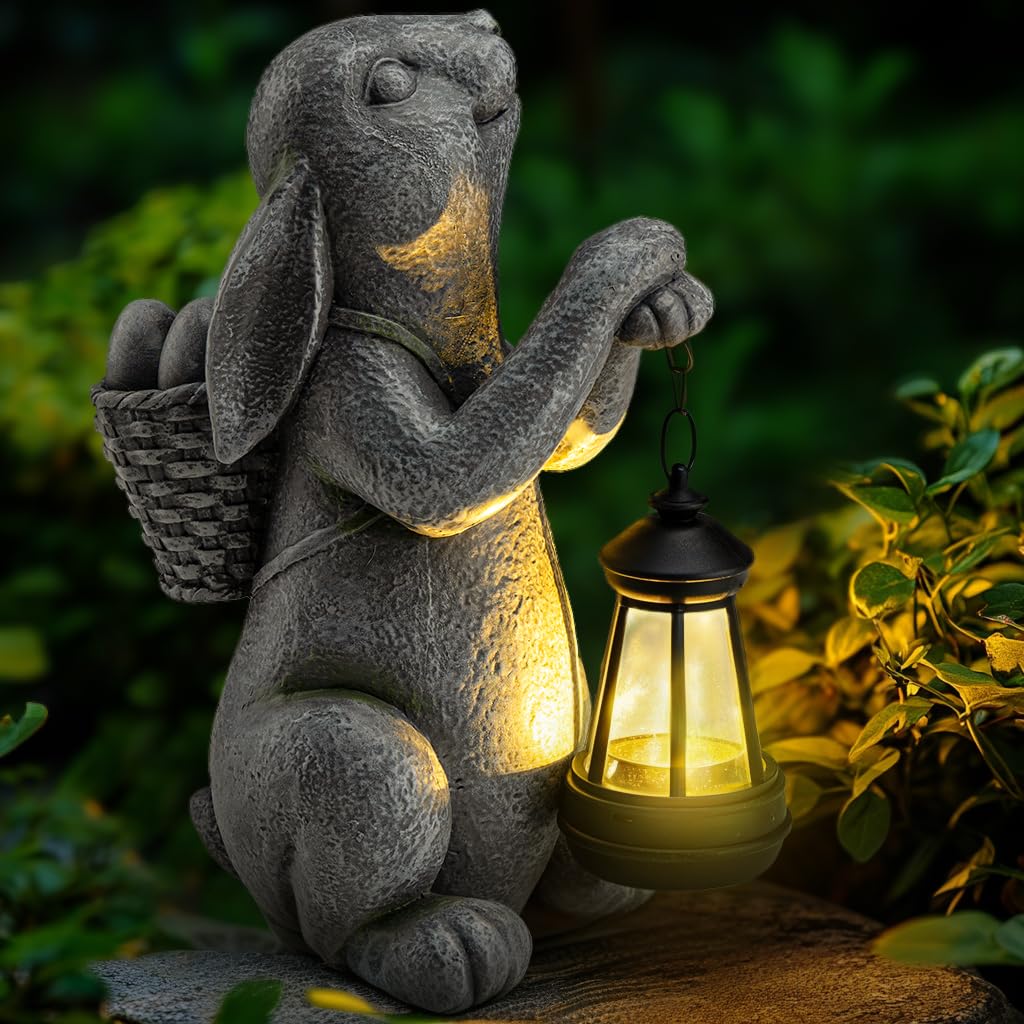 YDKOJGW Solar Garden Rabbit with Lantern — Outdoor Bunny Statue for Patio & Yard