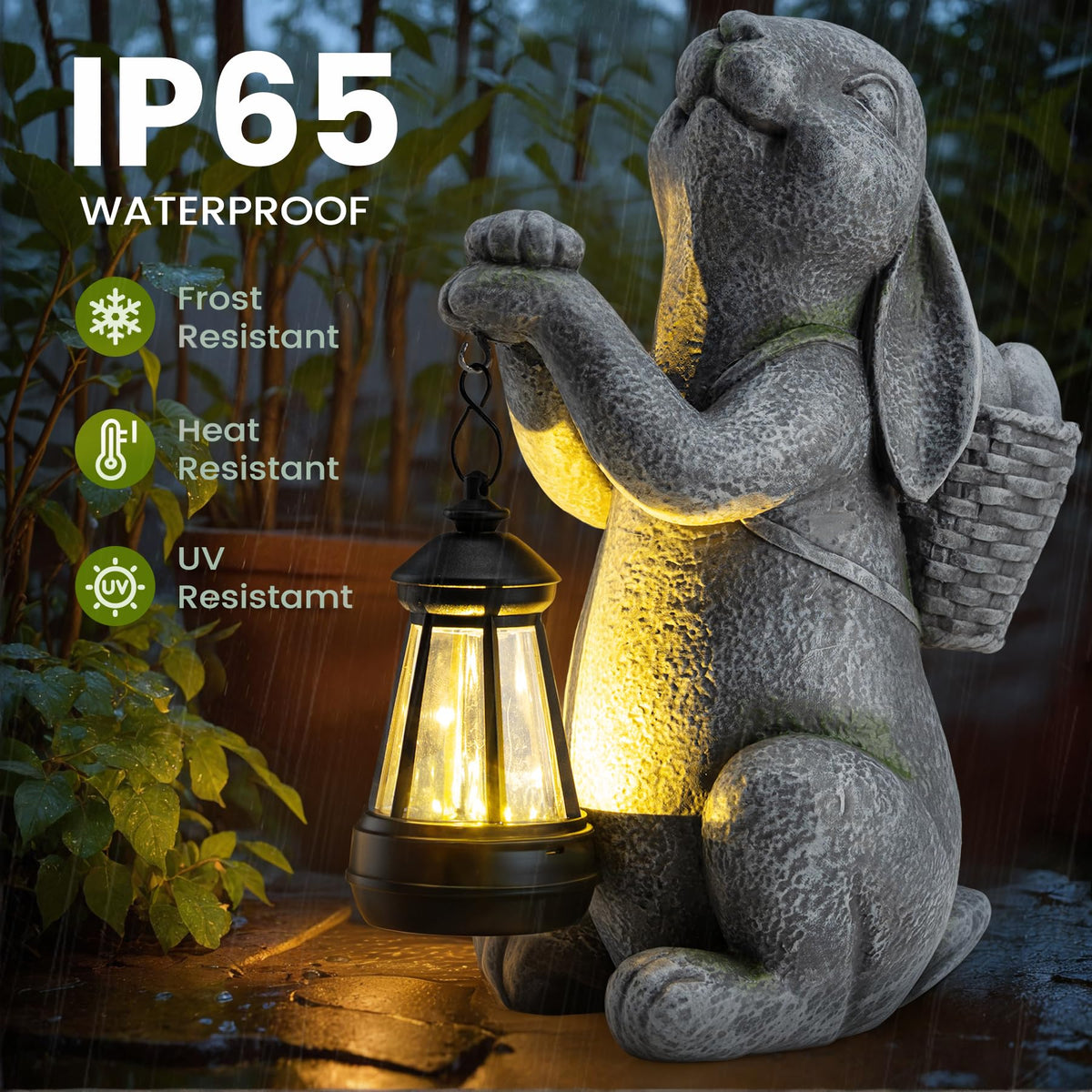 YDKOJGW Solar Garden Rabbit with Lantern — Outdoor Bunny Statue for Patio & Yard