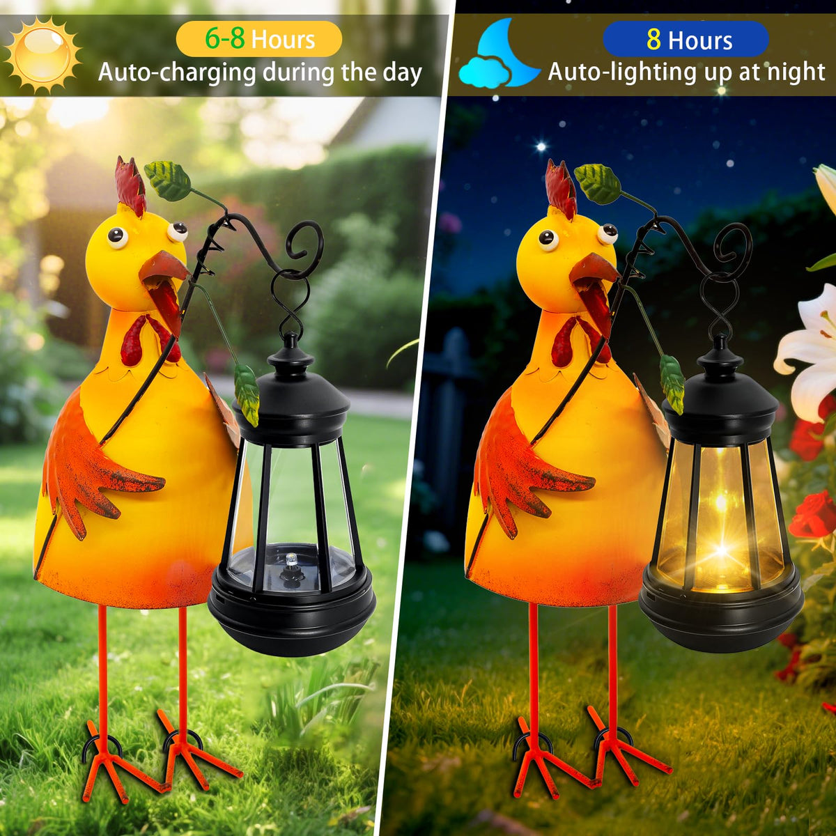 Yulloyello Garden Decor Chicken Solar Statue with Lantern – Waterproof Outdoor Yard Art