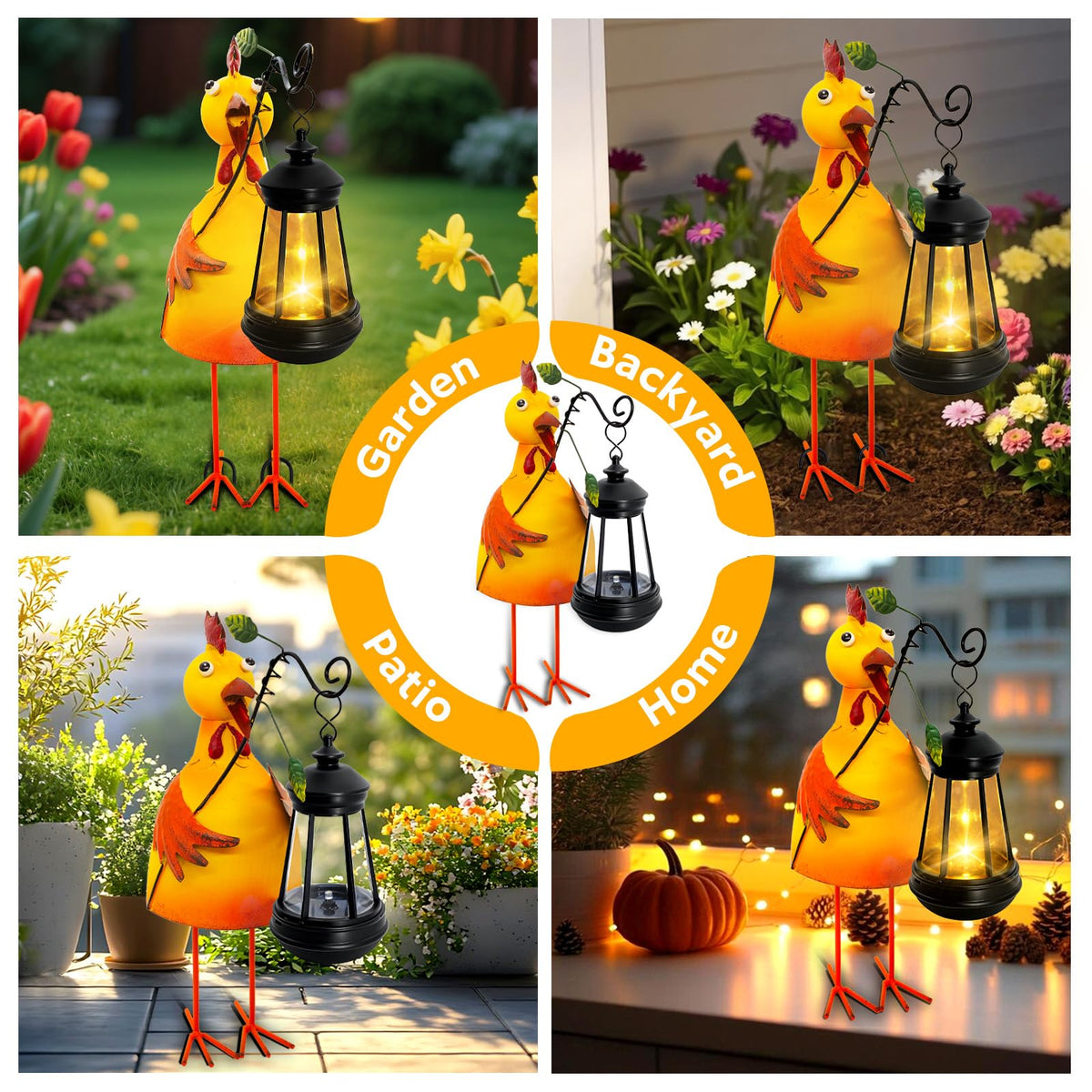 Yulloyello Garden Decor Chicken Solar Statue with Lantern – Waterproof Outdoor Yard Art