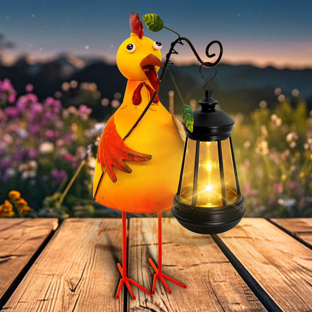 Yulloyello Garden Decor Chicken Solar Statue with Lantern – Waterproof Outdoor Yard Art