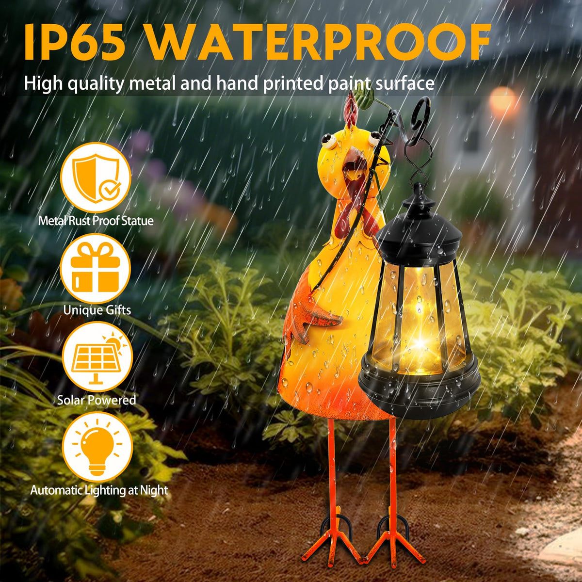 Yulloyello Garden Decor Chicken Solar Statue with Lantern – Waterproof Outdoor Yard Art