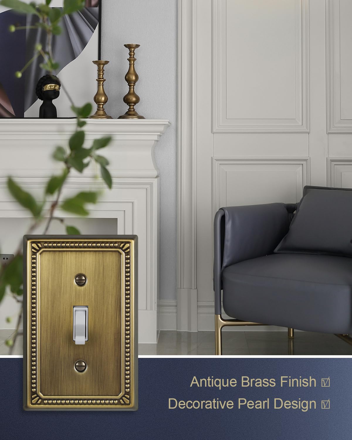 ZILLSEA Antique Brass Pearl Toggle Plate 4-Pack – Midsize Metal Wall Plates