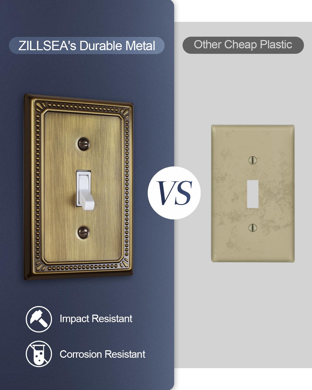 ZILLSEA Antique Brass Pearl Toggle Plate 4-Pack – Midsize Metal Wall Plates