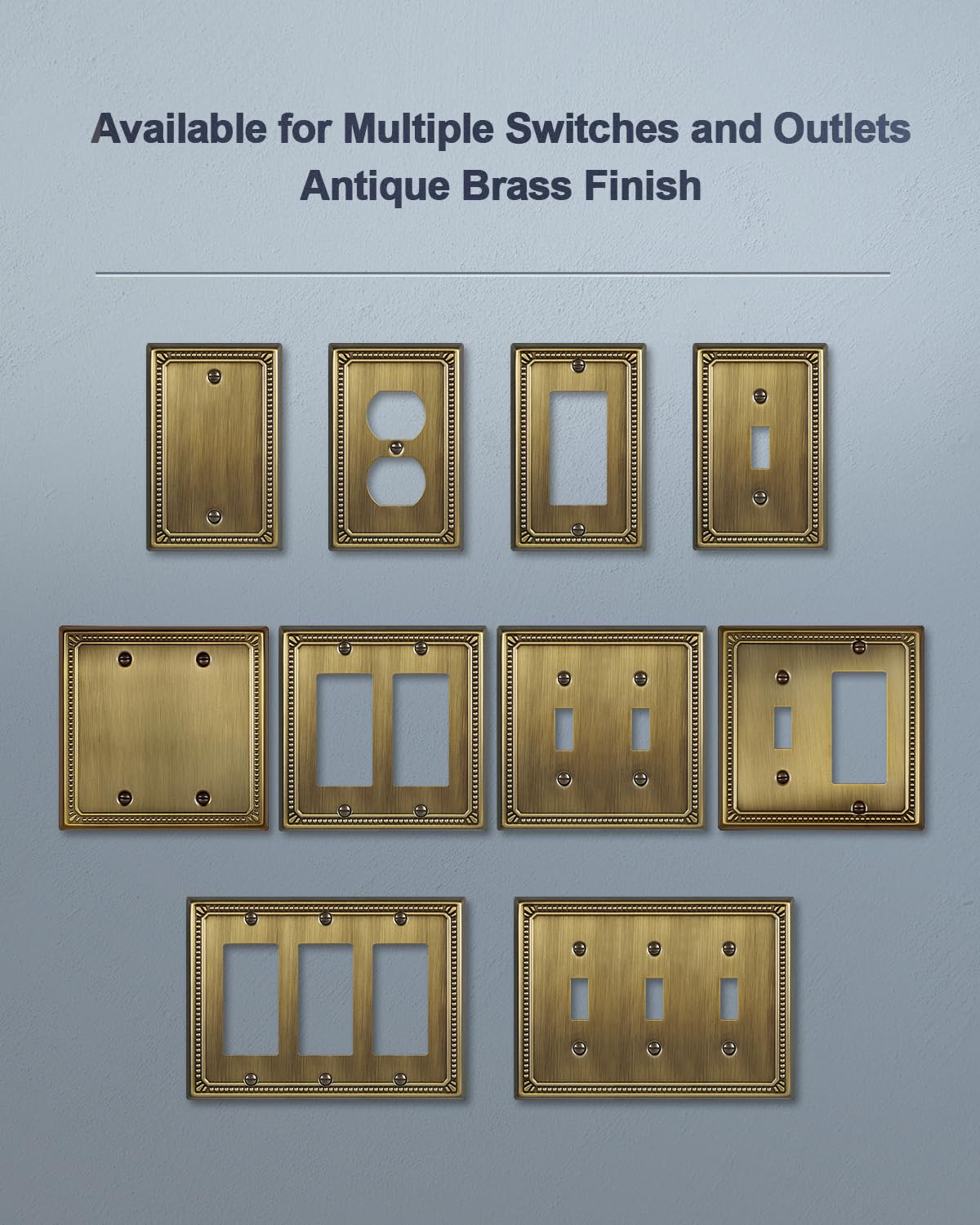 ZILLSEA Antique Brass Pearl Toggle Plate 4-Pack – Midsize Metal Wall Plates