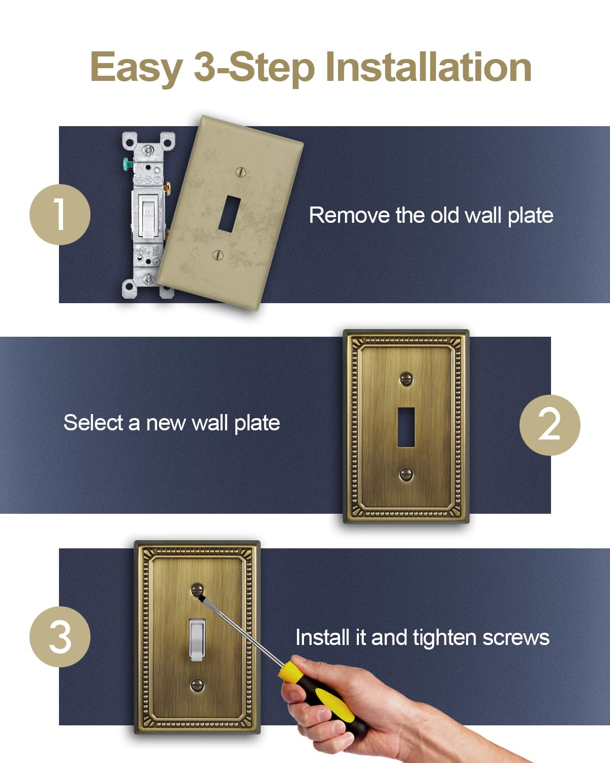 ZILLSEA Antique Brass Pearl Toggle Plate 4-Pack – Midsize Metal Wall Plates